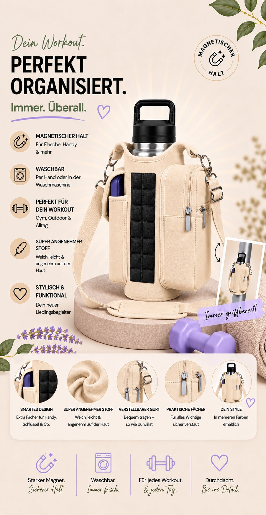 Magnetische Gym Tasche – Creme