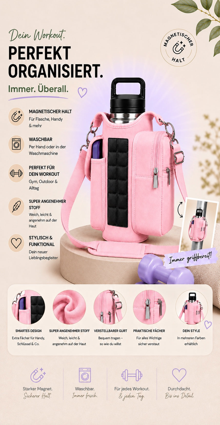 Magnetische Gym Tasche – Rosa