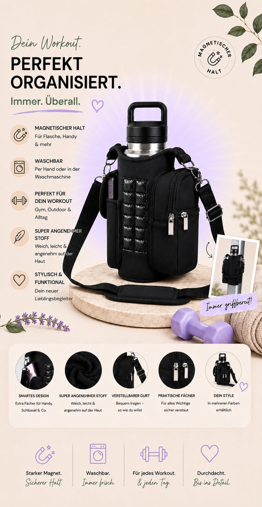 Magnetische Gym Tasche – Schwarz
